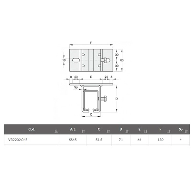 Vendita online Supporto a soffitto per monorotaia 45 mm. art.SS45